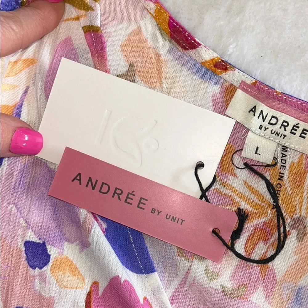 Andree by Unit Floral Flutter Sleeve Mini Dress Size L NWT Spring Boutique
